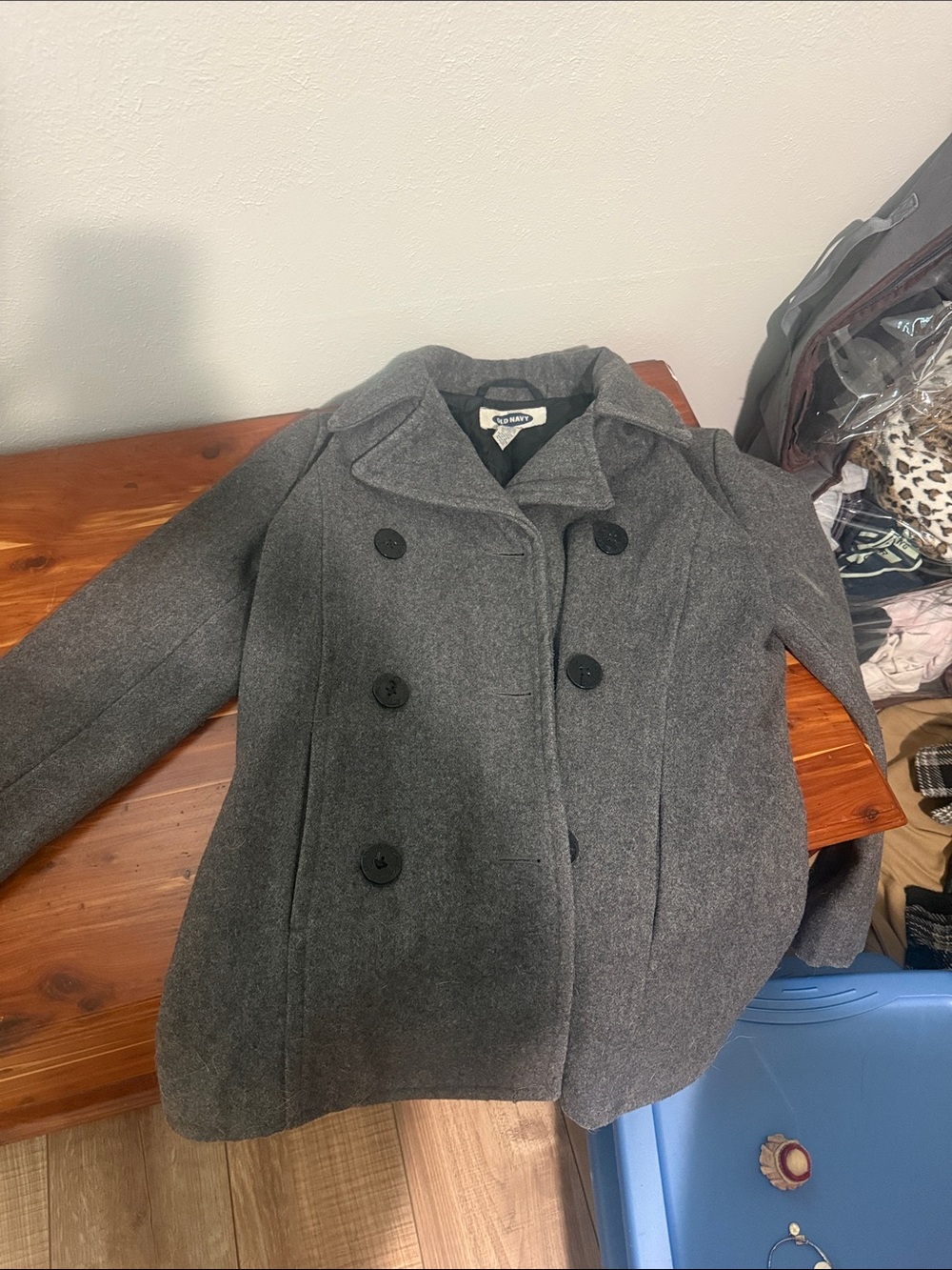 Old Navy Gray Double-Breasted Wool Peacoat
